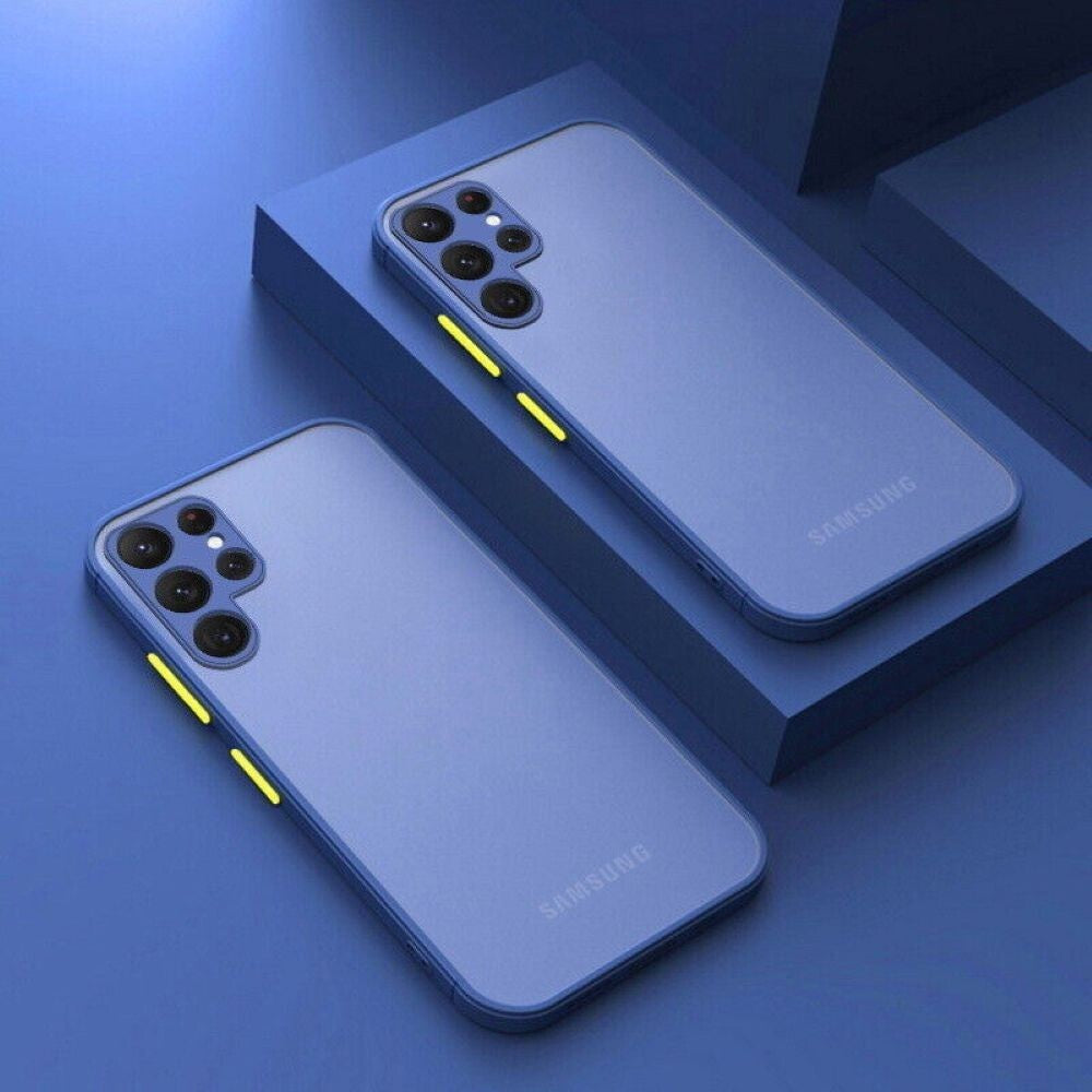 Comparison of Armor Phone Case for Samsung showing air cushion shock absorption and lens protection features.
