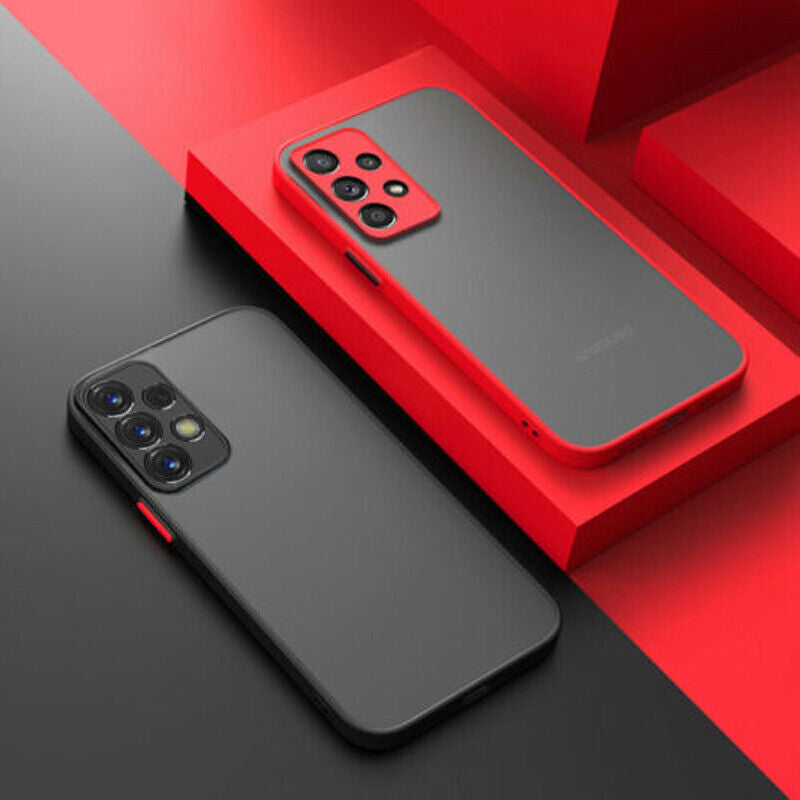 Comparison of Armor Phone Case for Samsung showing air cushion shock absorption and lens protection features.