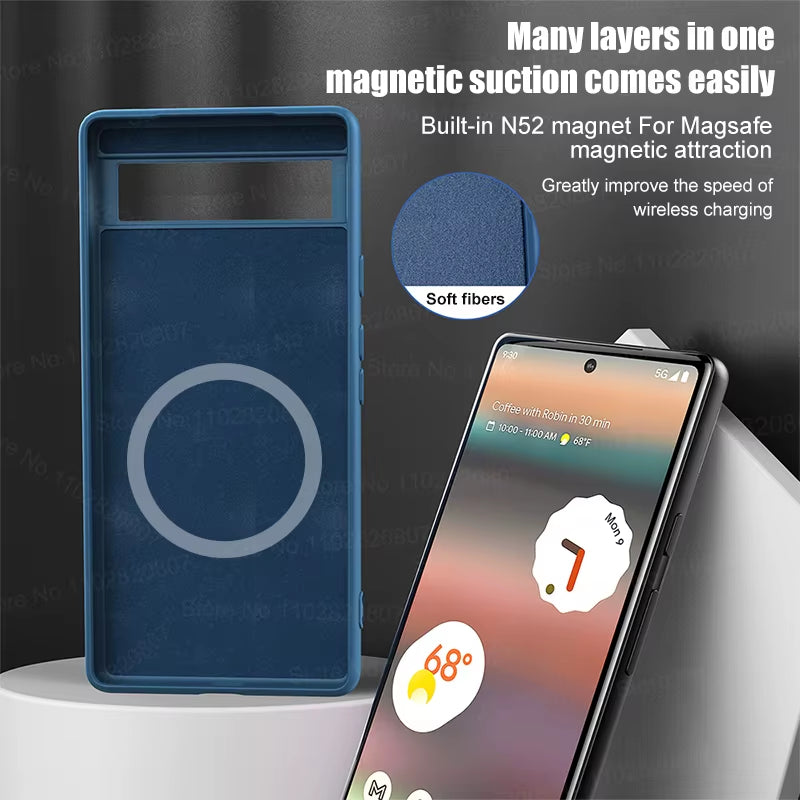 Luxury Liquid Silicone Magnetic Case for Google Pixel 8 7 6 Pro for Magsafe Cases Wireless Charge Bumper Cover Phone Accessories
