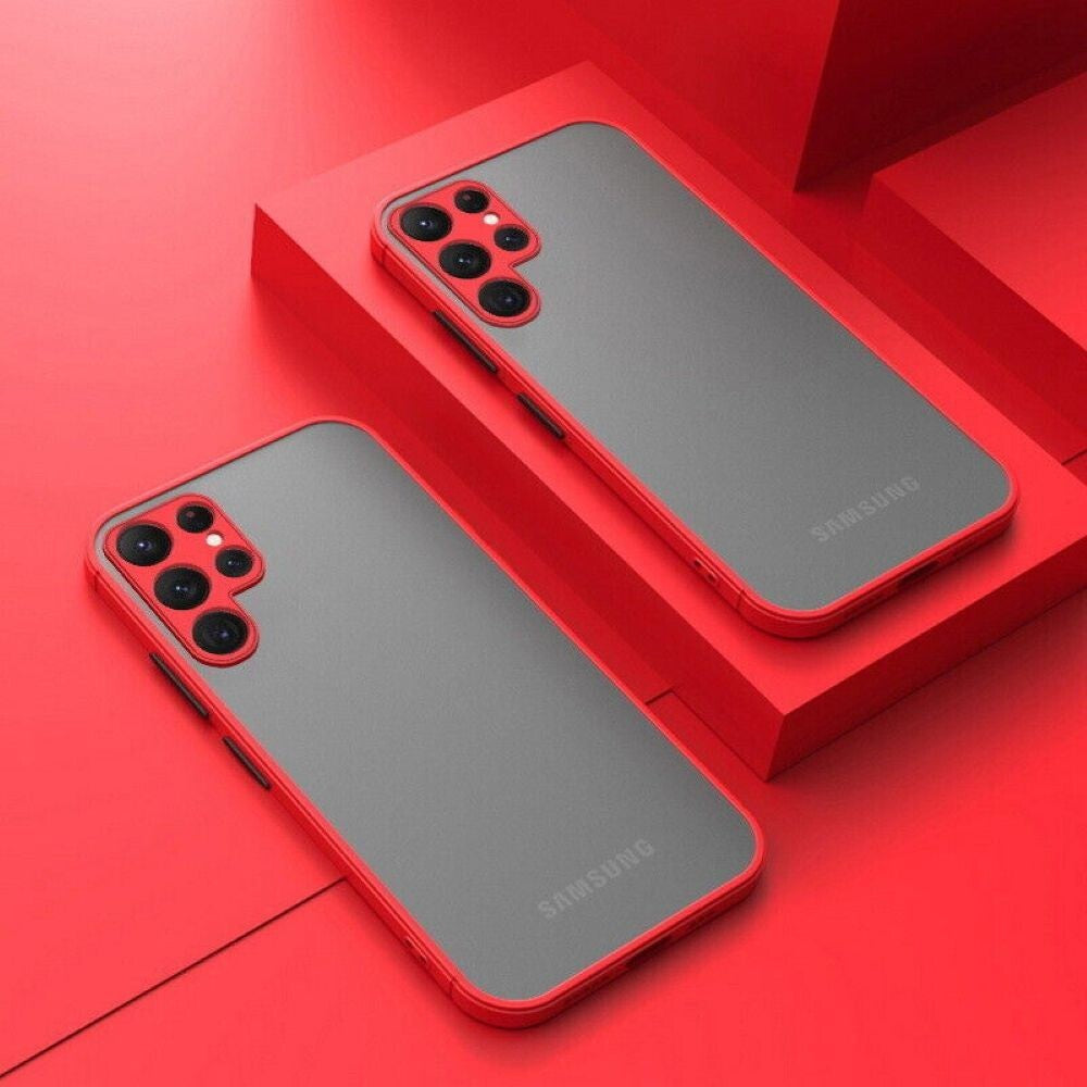 Comparison of Armor Phone Case for Samsung showing air cushion shock absorption and lens protection features.