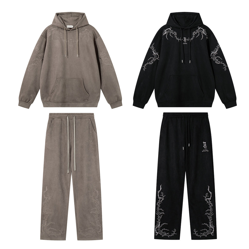 Thorn Embroidered Suede Hoodie