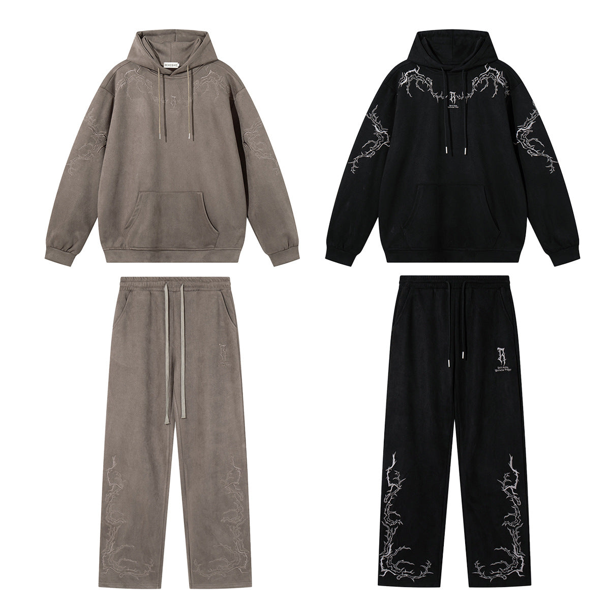Thorn Embroidered Suede Hoodie