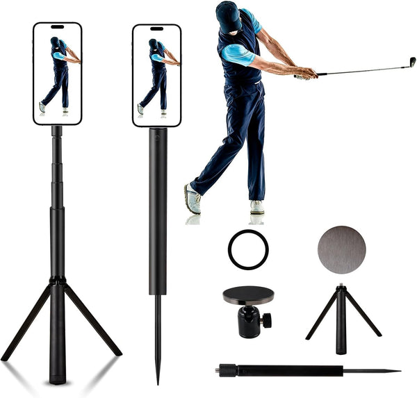 Golf Tripod & Monopod, Magnetic Swing Phone Holder 54" Adjustable Aluminum, Swing Training Aid Compatible with Magsafe Iphone Android Phones Camera Gopro