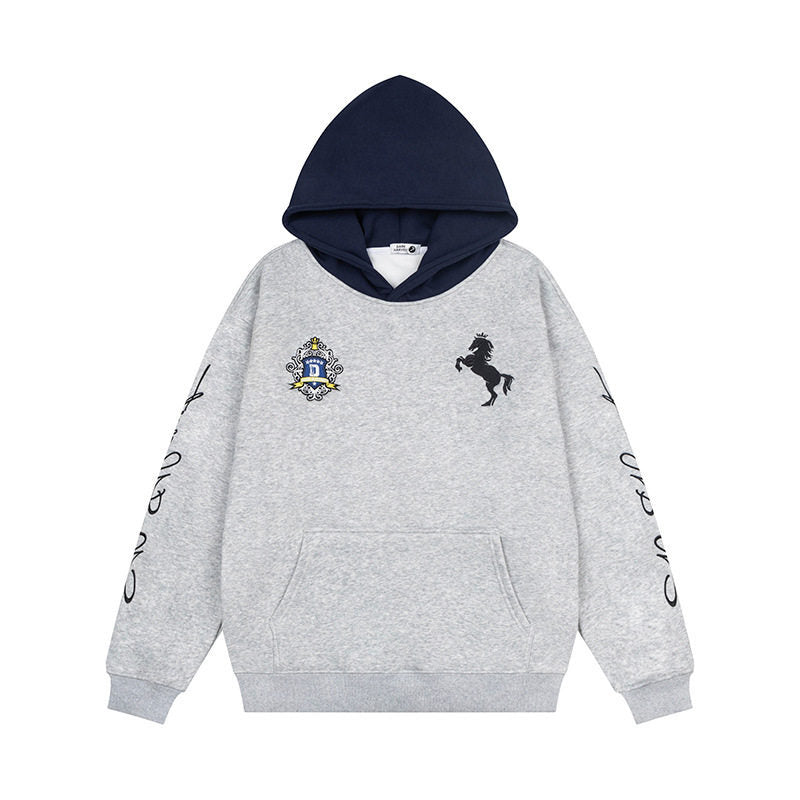 Letter Embroidery Hoodie Loose Pullover Fleece Hoodie
