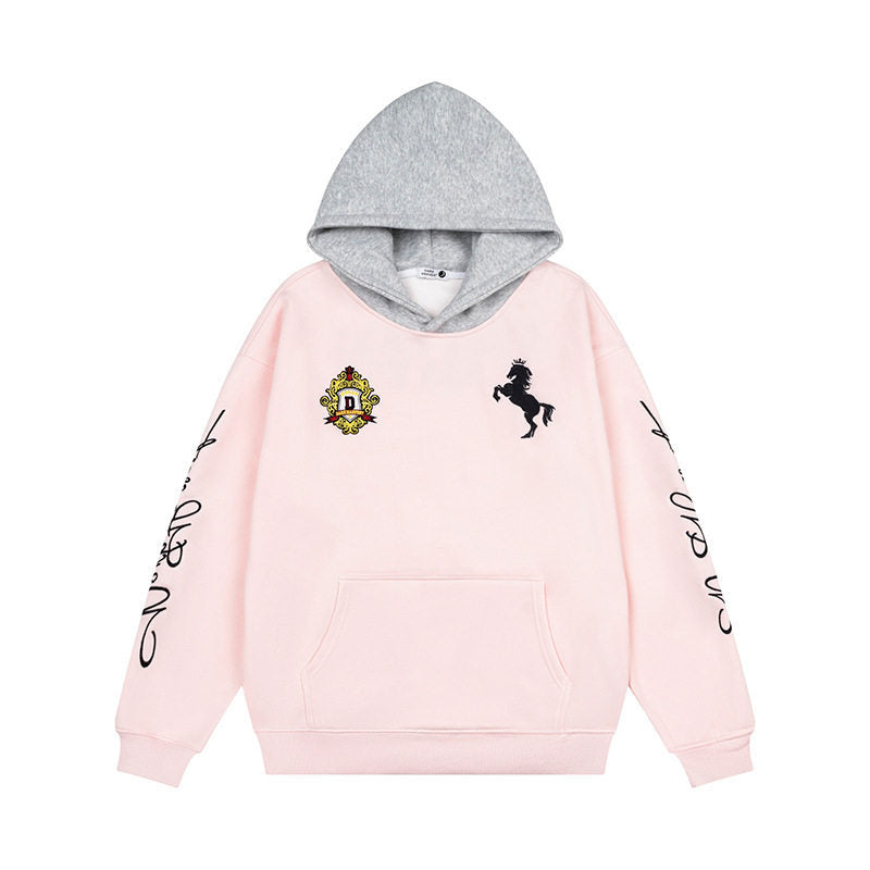 Letter Embroidery Hoodie Loose Pullover Fleece Hoodie