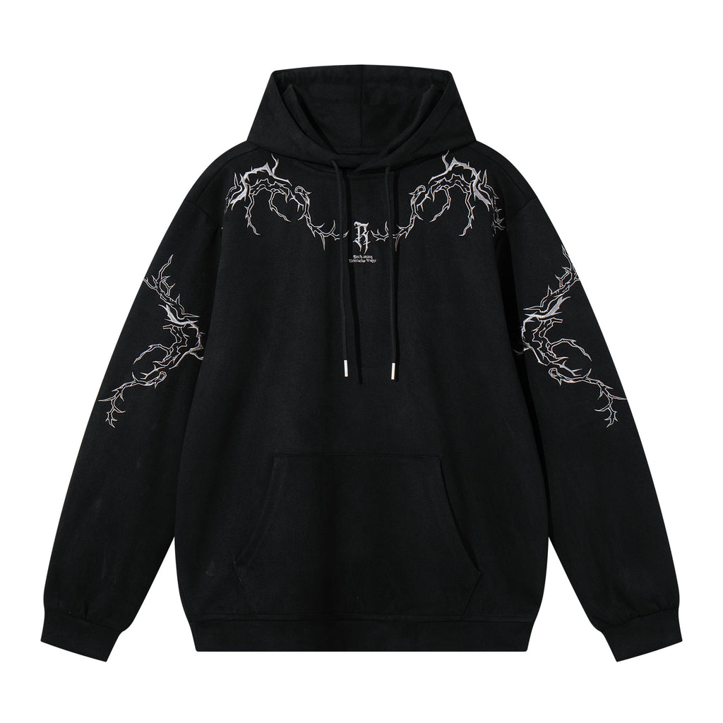 Thorn Embroidered Suede Hoodie