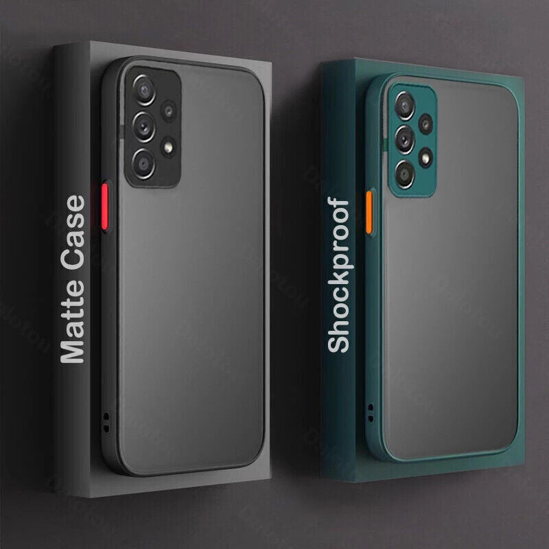 Comparison of Armor Phone Case for Samsung showing air cushion shock absorption and lens protection features.