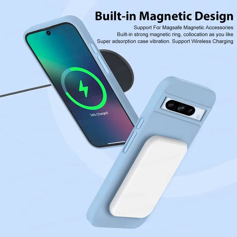 Luxury Liquid Silicone Magnetic Case for Google Pixel 8 7 6 Pro for Magsafe Cases Wireless Charge Bumper Cover Phone Accessories