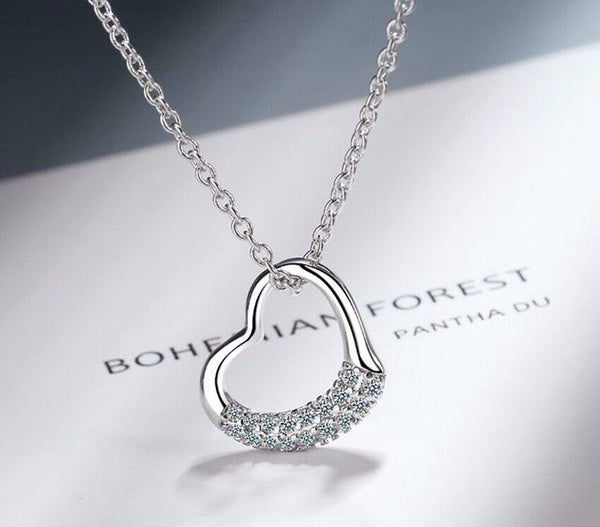 Crystal Heart Pendant 925 Sterling Silver Chain Necklace Womens Jewellery New UK