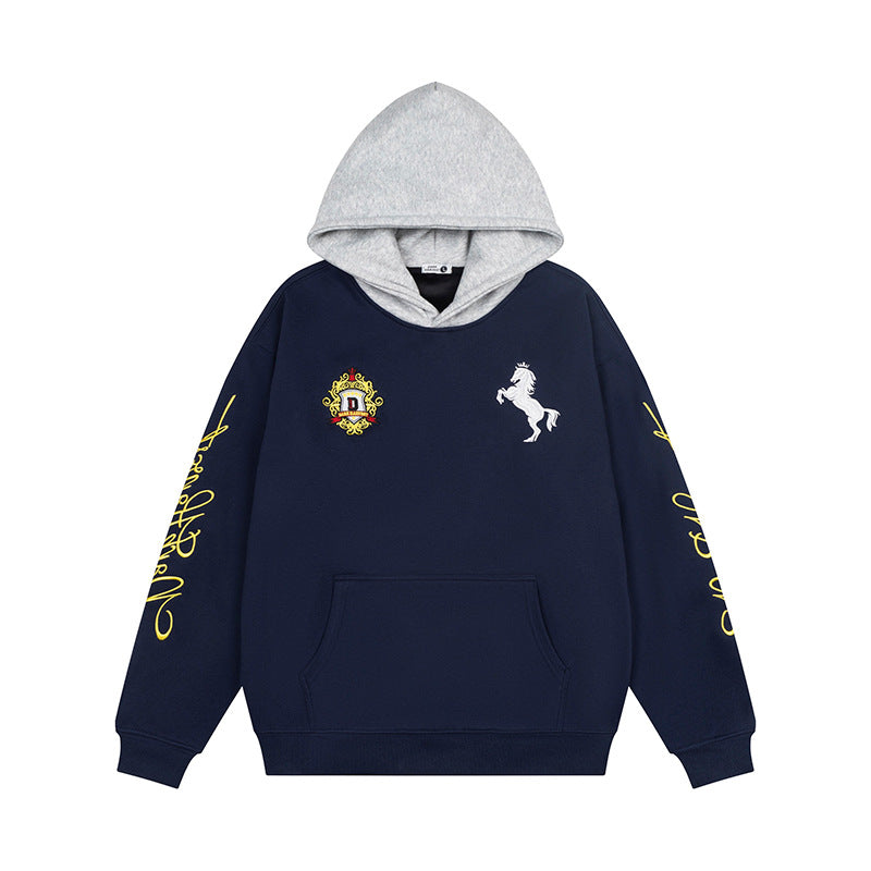 Letter Embroidery Hoodie Loose Pullover Fleece Hoodie