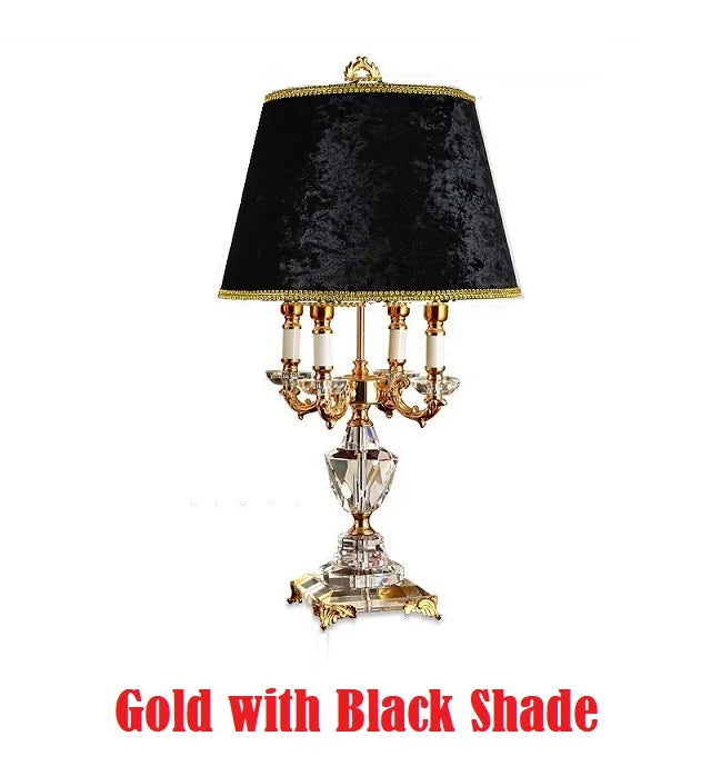 Luxury Crystal Table Lamp Lighting Bedroom Bedside Lights Luxury Fashion Crystal  Lamp Abajur Bedside Hotel Room  k9 Luxury - Lampshade Color: Gold Black shade