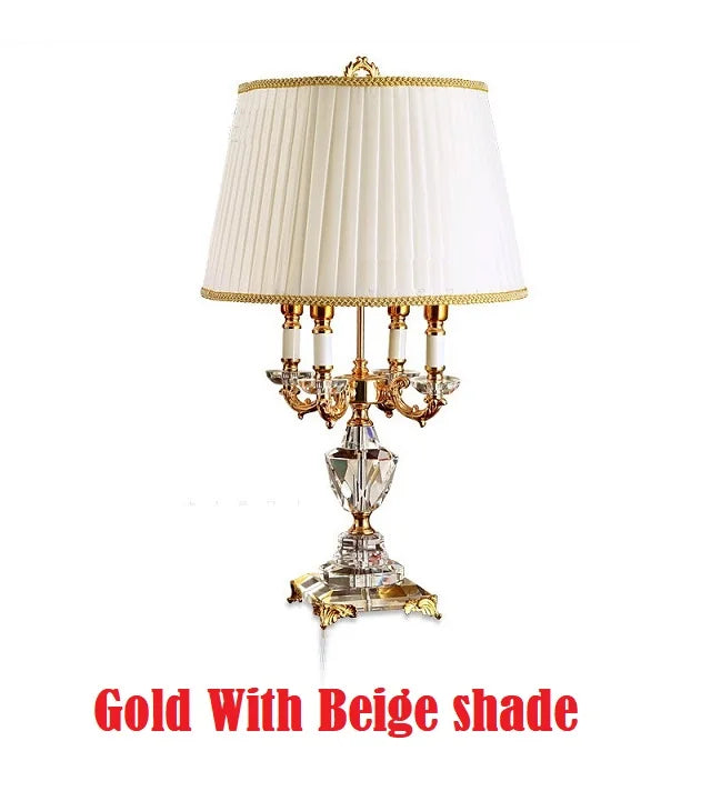 Luxury Crystal Table Lamp Lighting Bedroom Bedside Lights Luxury Fashion Crystal  Lamp Abajur Bedside Hotel Room  k9 Luxury - Lampshade Color: Gold Beige shade