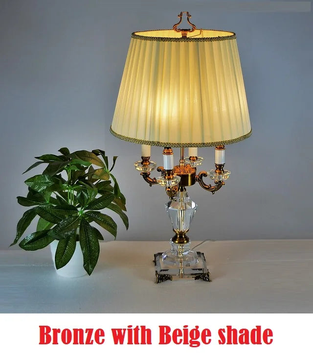 Luxury Crystal Table Lamp Lighting Bedroom Bedside Lights Luxury Fashion Crystal  Lamp Abajur Bedside Hotel Room  k9 Luxury - Lampshade Color: Bronze beige shade