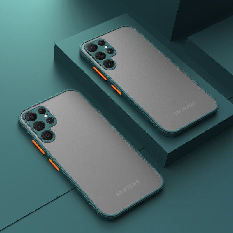 Comparison of Armor Phone Case for Samsung showing air cushion shock absorption and lens protection features.