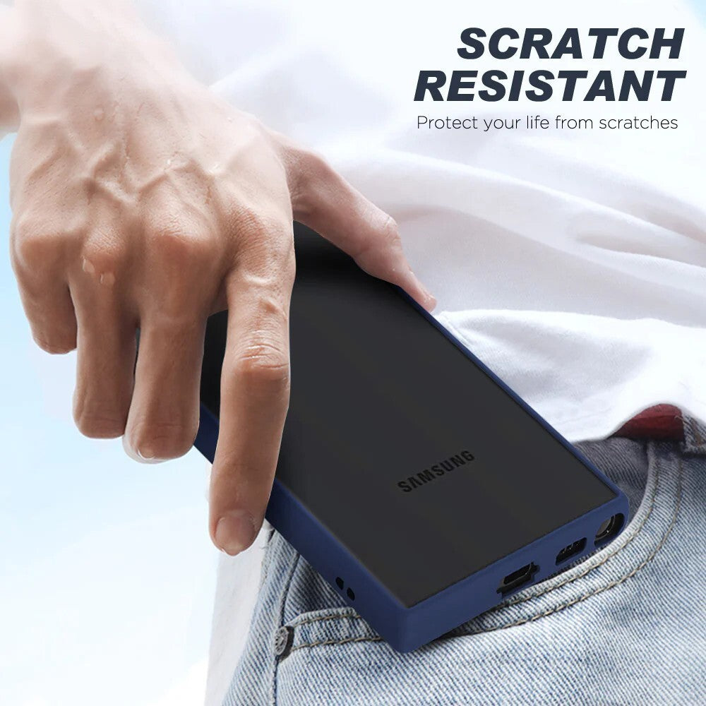 Comparison of Armor Phone Case for Samsung showing air cushion shock absorption and lens protection features.
