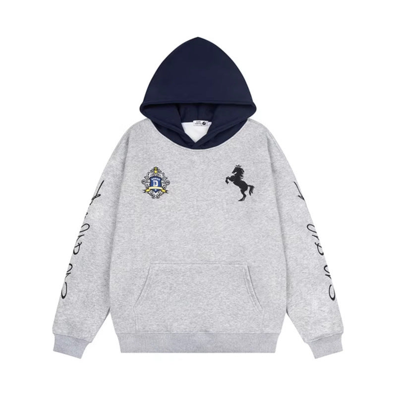 Letter Embroidery Hoodie Loose Pullover Fleece Hoodie