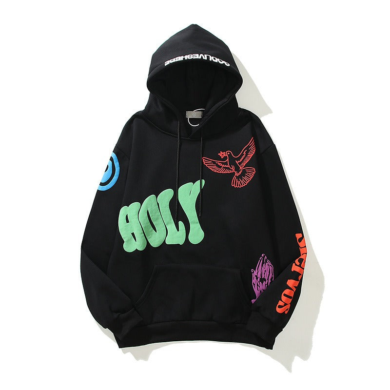 Men's and women's hip-hop graffiti letters Hoodie hoodie loose hoodie