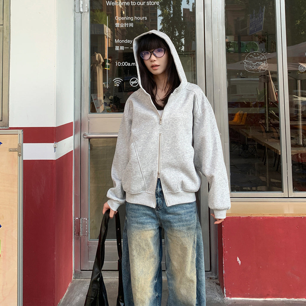 Splicing zipper hoodie