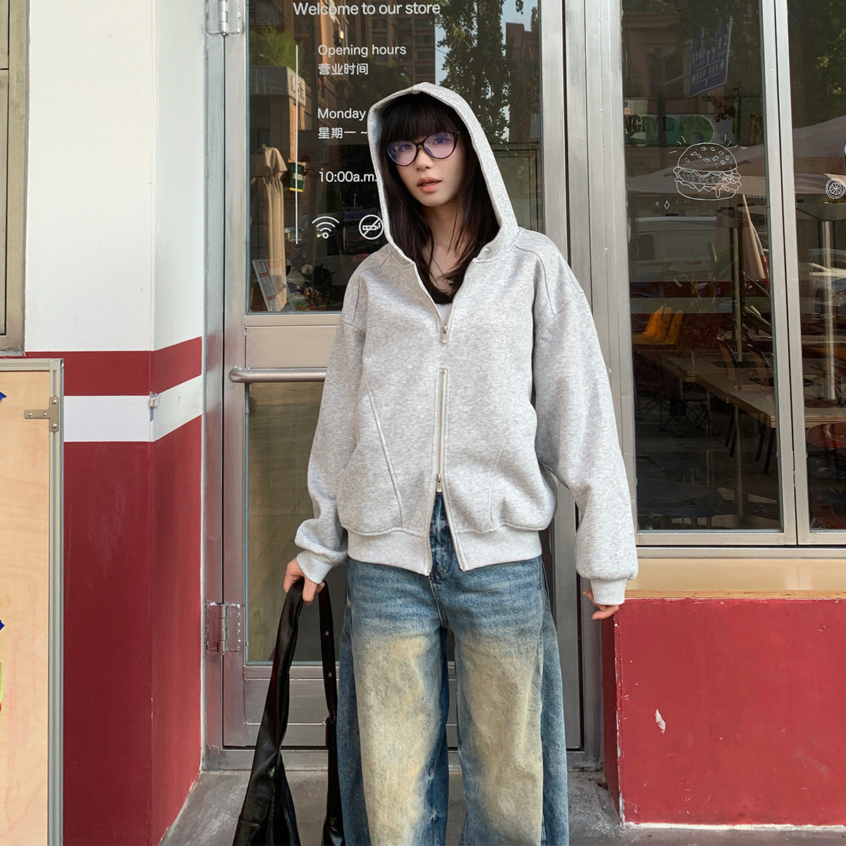 Splicing zipper hoodie