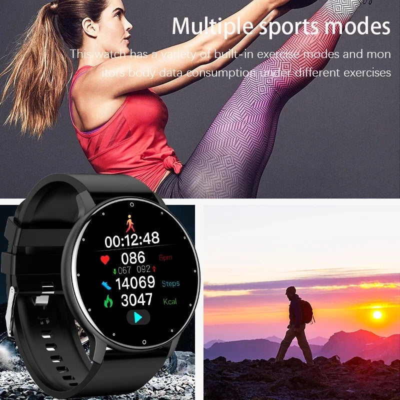 Smart Watch for Android and iOS displaying fitness tracking features and sports modes, perfect for active lifestyles.