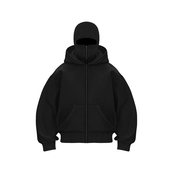 Men'S Double Hat Mask Zipper Design Winter Windproof Hoodie Sports Jacket Outdoor Activities Hiking Travel Running Sweatshirt ﻿