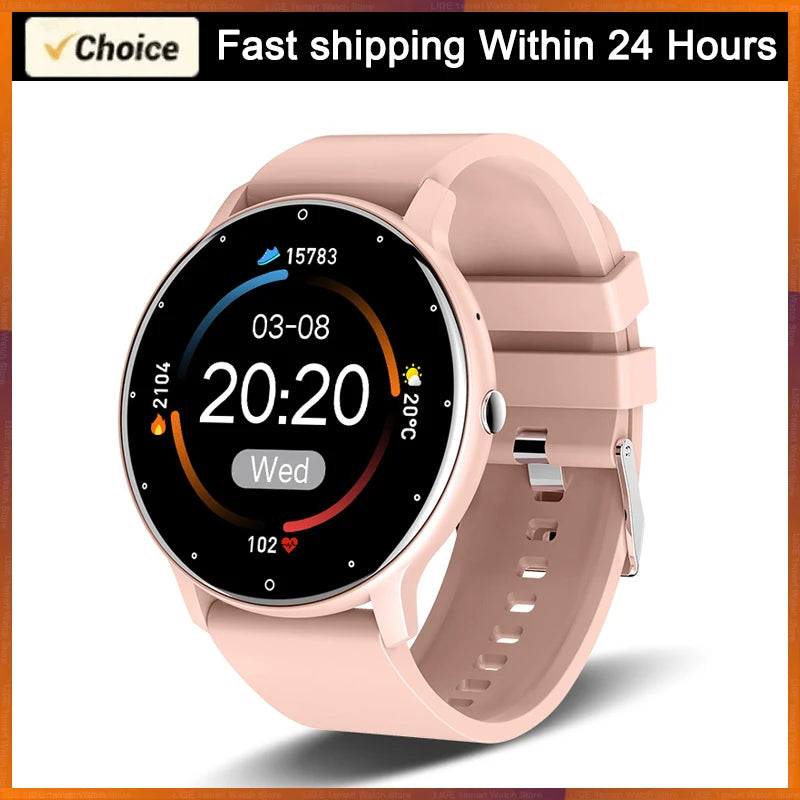 Smart Watch for Android and iOS displaying time and fitness metrics on a sleek design.