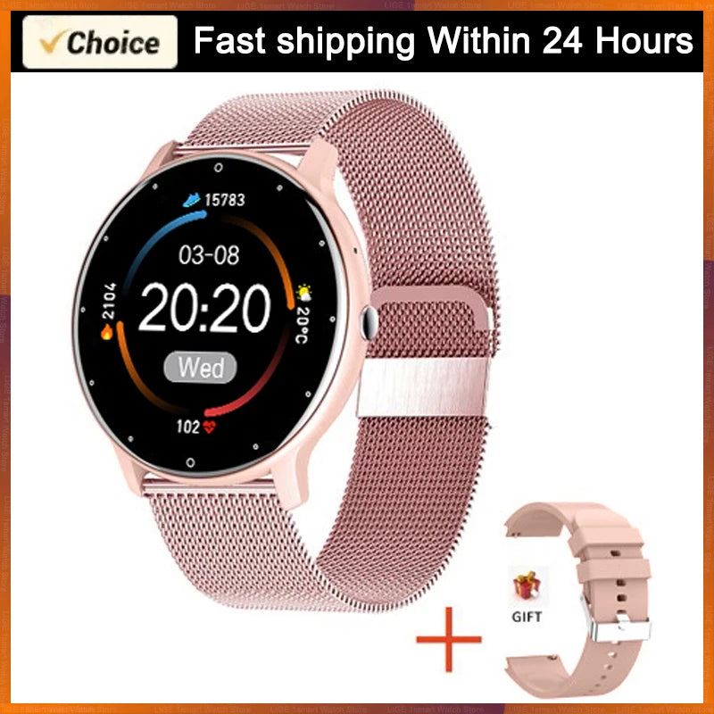 Smart Watch for Android and iOS with a stylish design, featuring a mesh band and multifunctional display.
