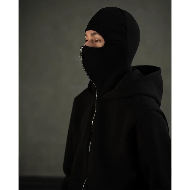 Men'S Double Hat Mask Zipper Design Winter Windproof Hoodie Sports Jacket Outdoor Activities Hiking Travel Running Sweatshirt ﻿