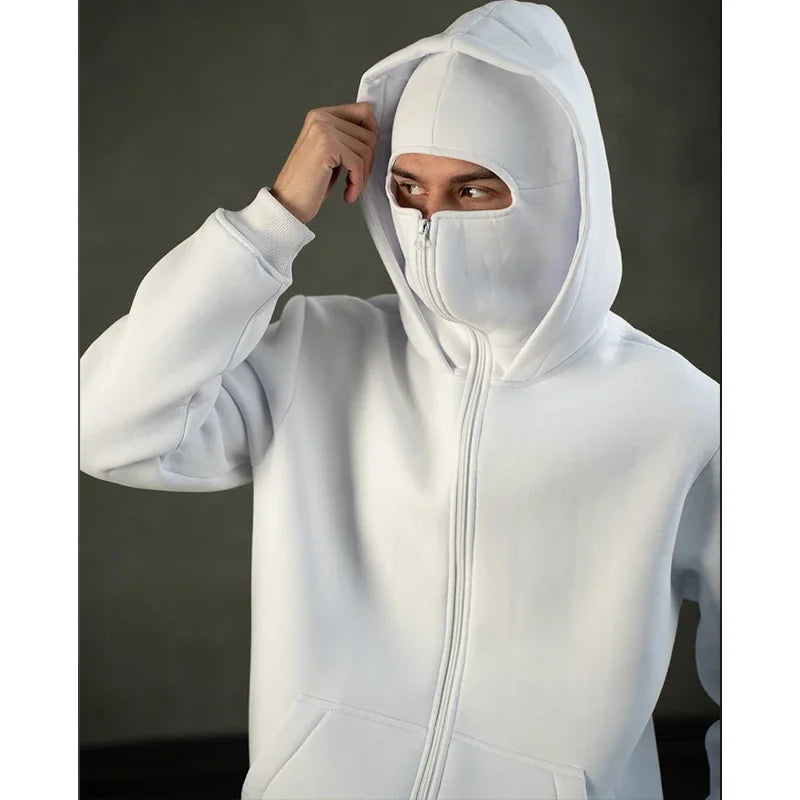 Men'S Double Hat Mask Zipper Design Winter Windproof Hoodie Sports Jacket Outdoor Activities Hiking Travel Running Sweatshirt ﻿