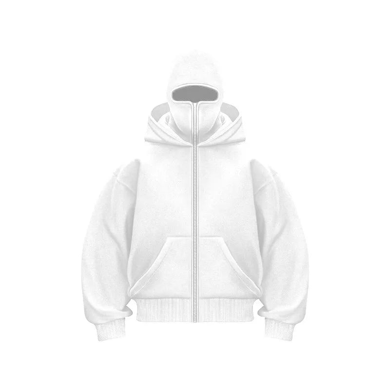 Men'S Double Hat Mask Zipper Design Winter Windproof Hoodie Sports Jacket Outdoor Activities Hiking Travel Running Sweatshirt ﻿