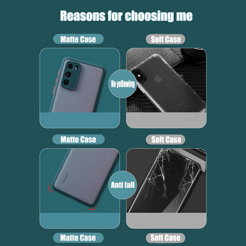 Comparison of Armor Phone Case for Samsung showing air cushion shock absorption and lens protection features.